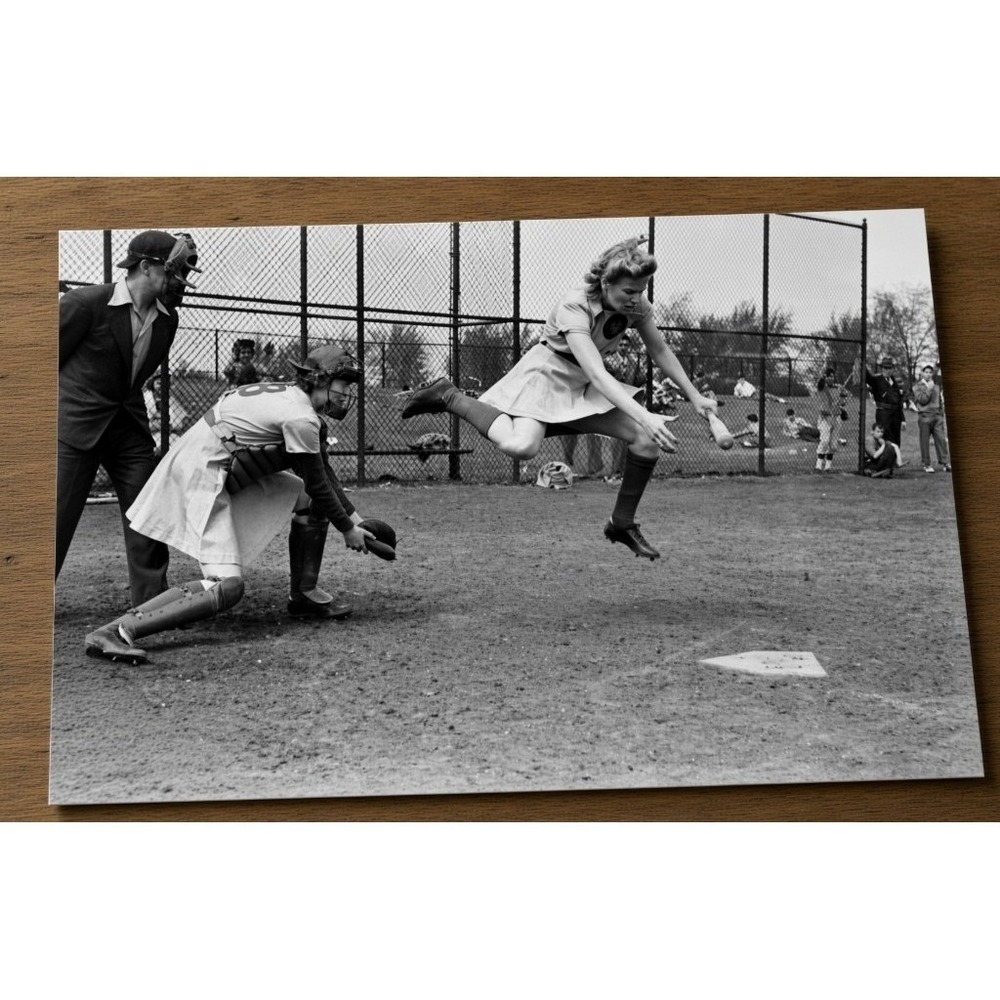 Vintage 1940's Womens Baseball Action Photo Print Home Size 5x7